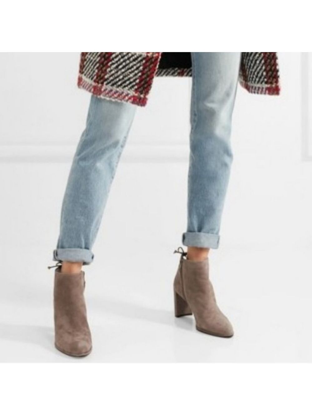 Stuart Weitzman 7.5 Gardiner Lofty Suede Booties Heeled Ankle Boots